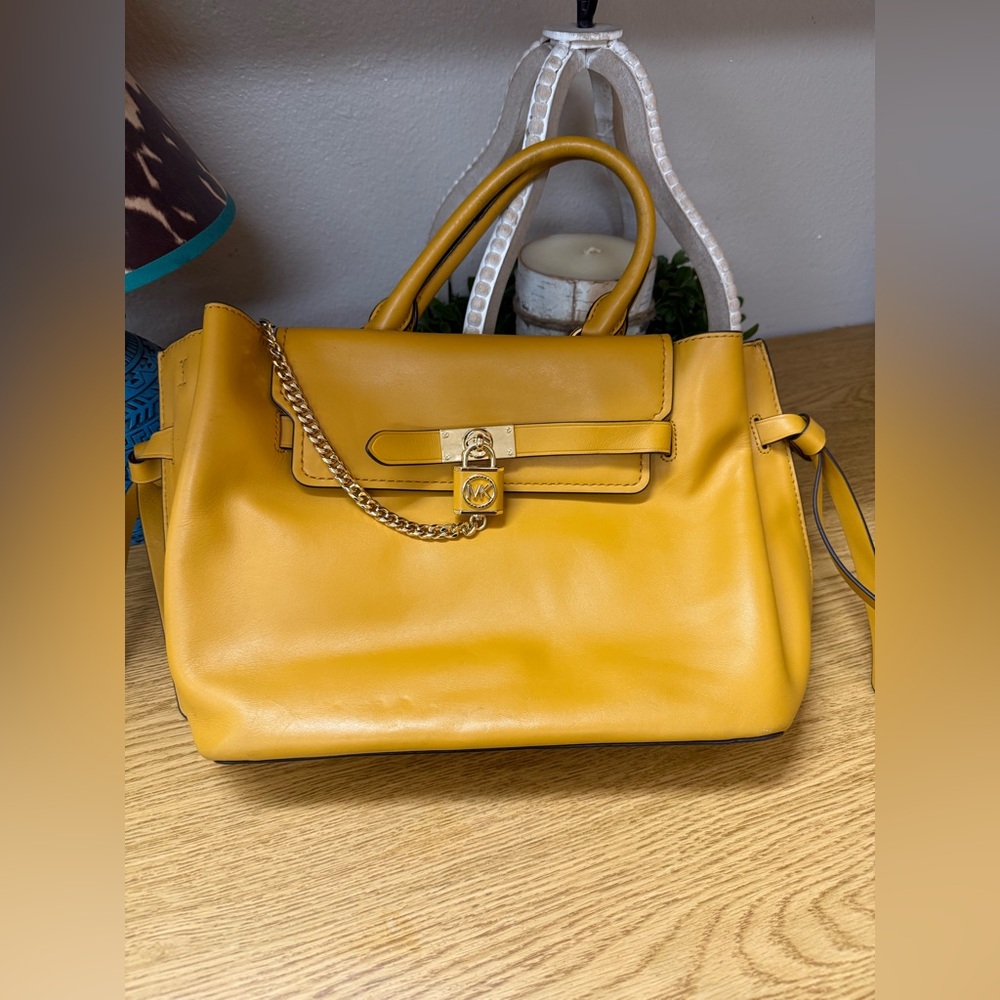 MICHAEL Michael Kors Mustard Satchel with Gold Chain